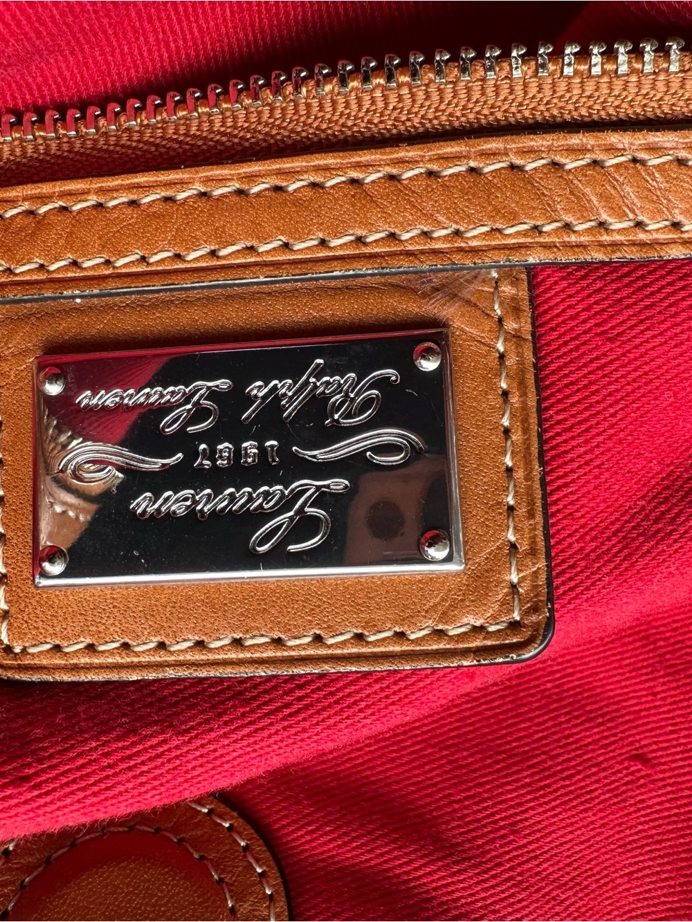 Ralph Lauren Chestnut Brown Leather Shoulder Hobo with Red Interior - Picture 2 of 4